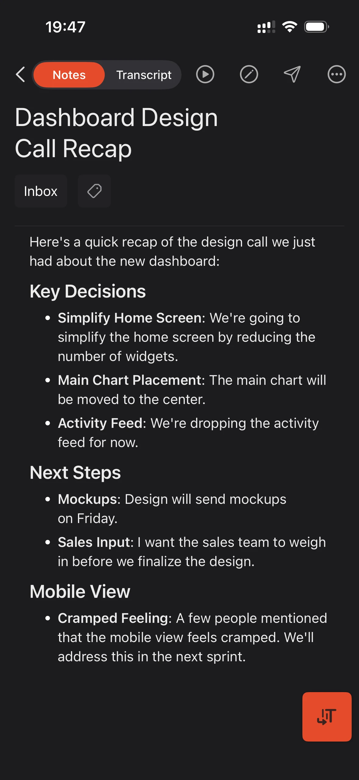 Cleft note in Organised style: clear sections with bullet points.