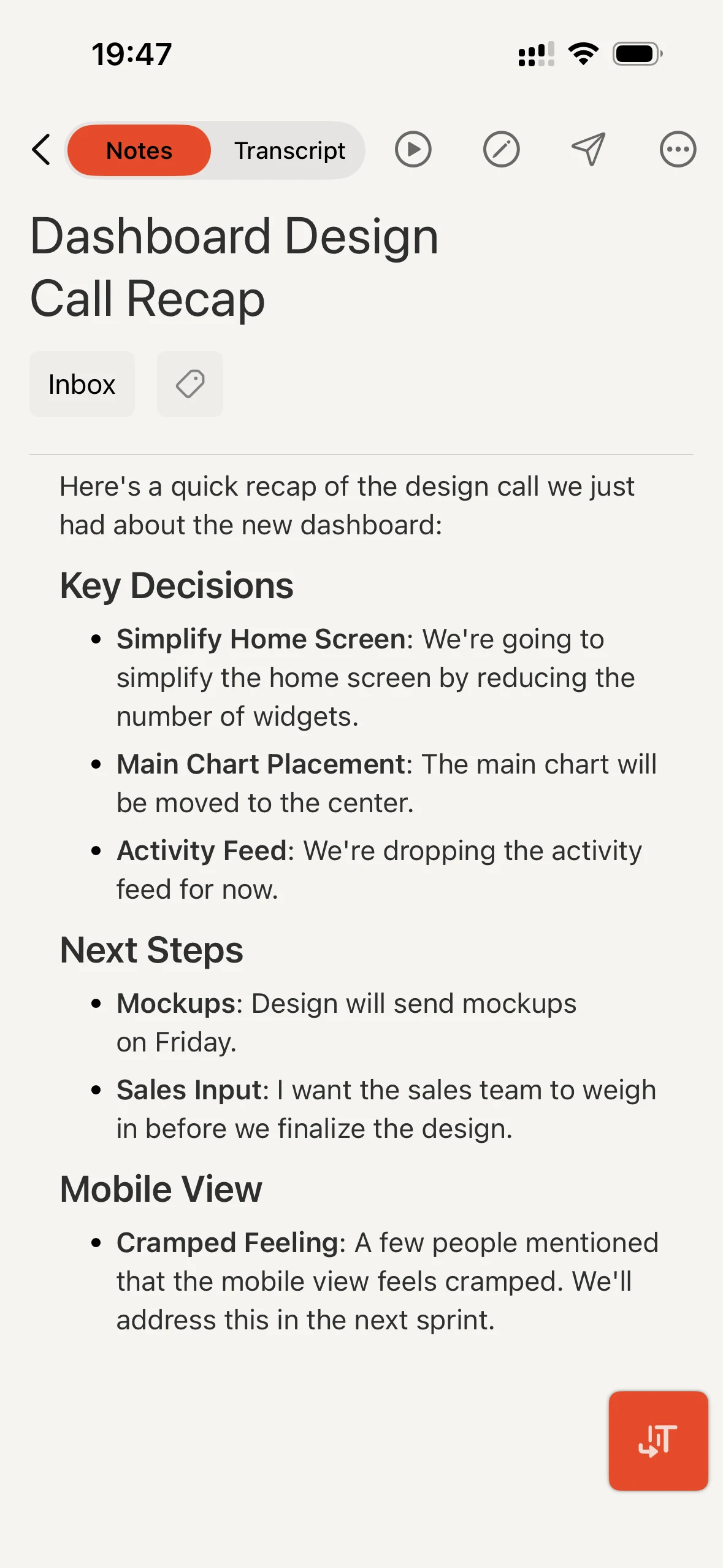 Cleft note in Organised style: clear sections with bullet points.